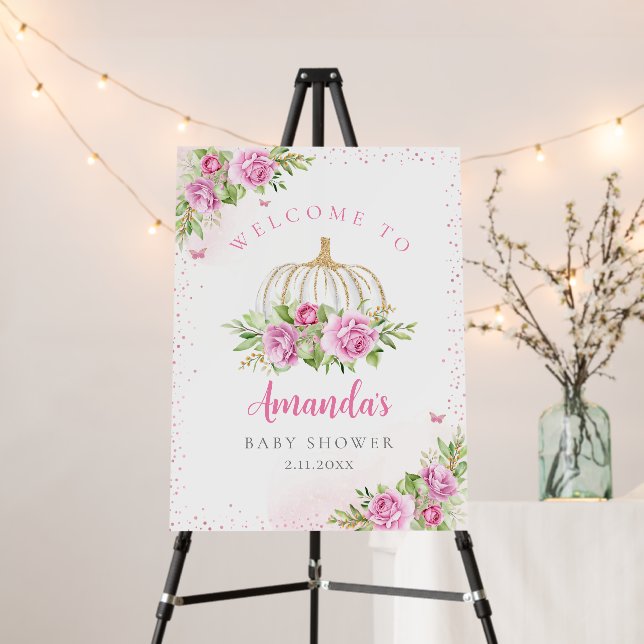 Little Pumpkin Fall Floral Baby Shower Welcome Foam Board (In Situ (Stand))