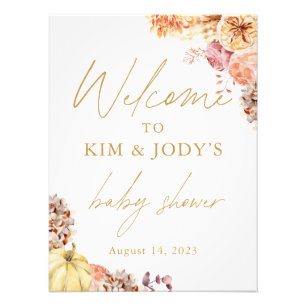 Little Pumpkin Fall Floral Baby Shower Welcome Photo Print
