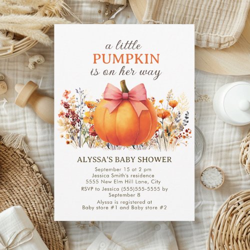 Little Pumpkin Fall Floral Boho Girl Baby Shower Invitation