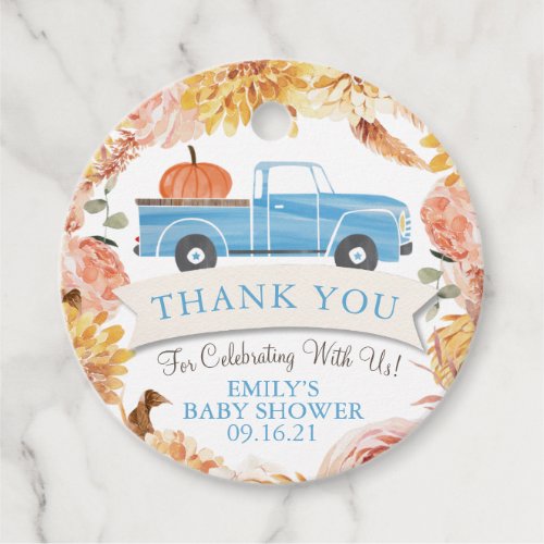 Little Pumpkin Fall Floral Boy Baby Shower Favor Tags