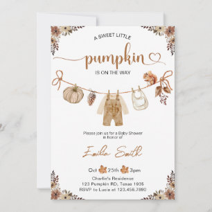 Little Pumpkin Fall Floral Boy Baby Shower Invitation