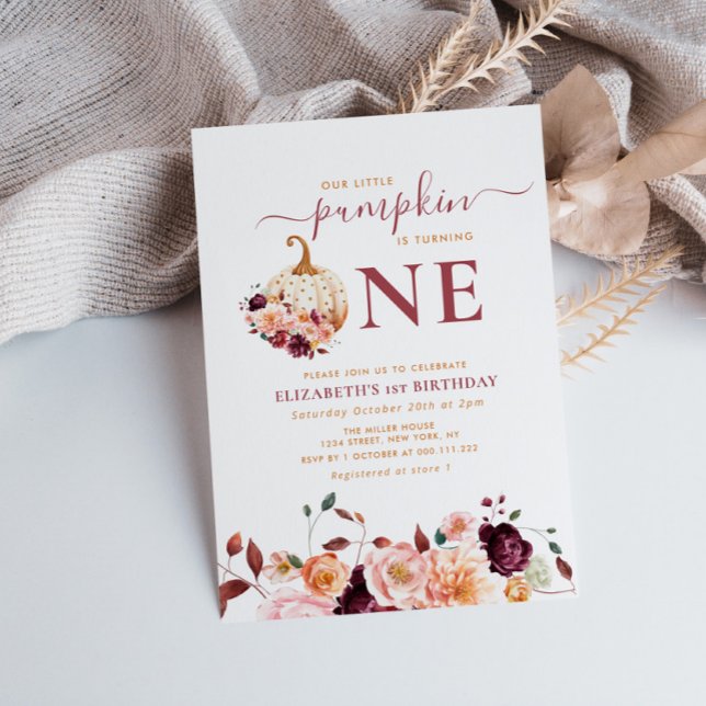 little pumpkin fall floral first birthday invitation (Creator Uploaded)