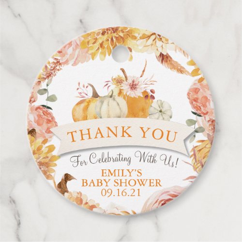 Little Pumpkin Fall Floral Gender Neutral Shower  Favor Tags