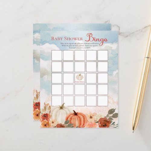 Little Pumpkin Fall Floral Girl Baby Shower Bingo 