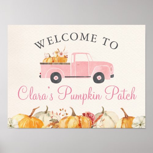 Little Pumpkin Fall Floral Girl Birthday Welcome   Poster