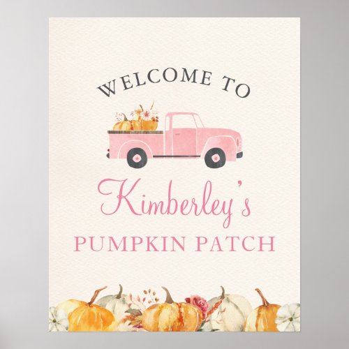 Little Pumpkin Fall Floral Girl Birthday Welcome Poster