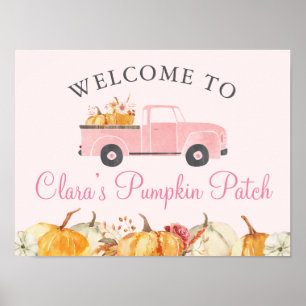 Little Pumpkin Fall Floral Girl Birthday Welcome Poster