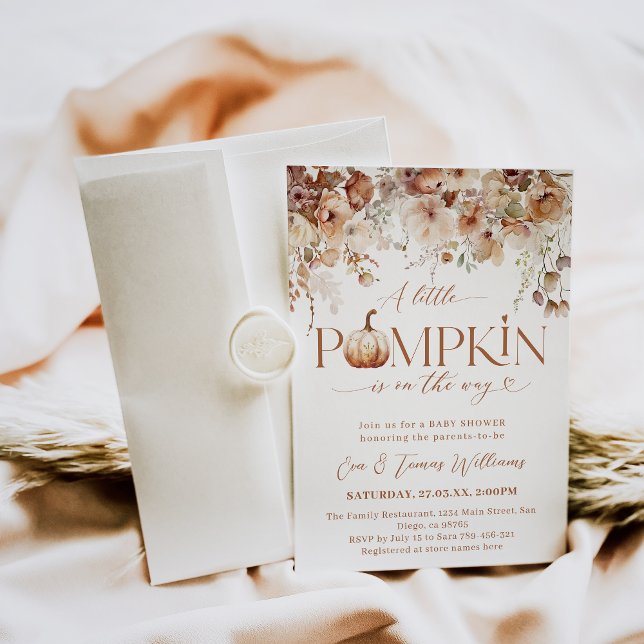 Little Pumpkin Fall Floral Rustic Baby Shower Invitation (Creator Uploaded)