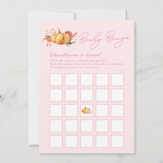 Little Pumpkin Fall Floral Shower Baby Bingo Card (Front)