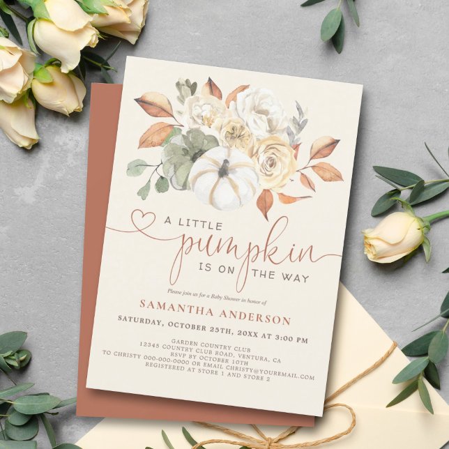 Little Pumpkin Fall Floral Watercolor Baby Shower Invitation (For a baby shower that will leave a lasting impression, this little pumpkin-themed invite is perfect)