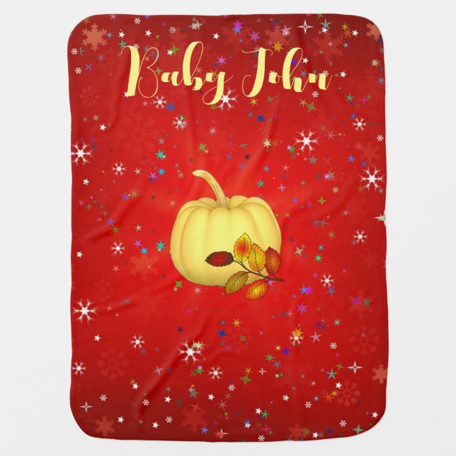 Little Pumpkin Fall Foliage Red Twinkling Star Fun Baby Blanket (Front)