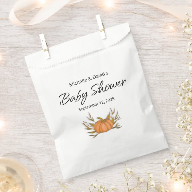 Little Pumpkin Fall Gender Neutral Baby Shower  Favor Bag (Clipped)