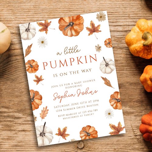 Little Pumpkin fall Gender Neutral Baby Shower Inv Invitation