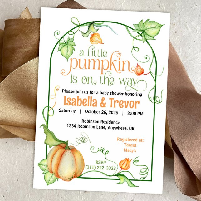 Little Pumpkin Fall Gender Neutral Baby Shower Invitation (Little Pumpkin Fall Baby Shower Fairytale Invitation)