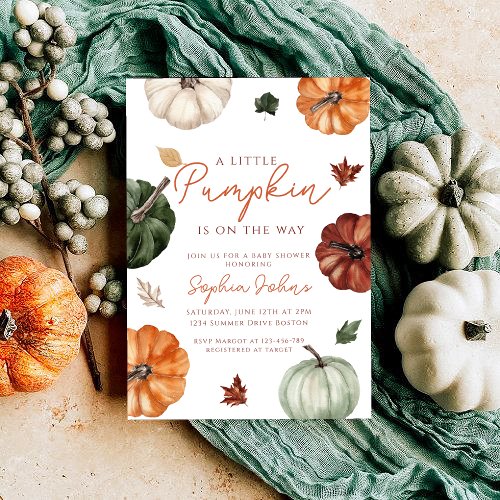 Little Pumpkin fall Gender Neutral Baby Shower  Invitation