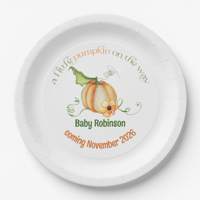 Little Pumpkin Fall Gender Neutral Baby Shower Paper Plates (Front)