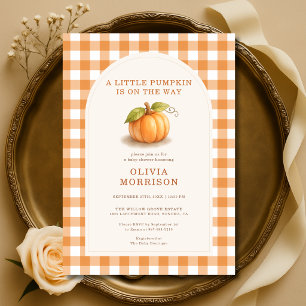 Little Pumpkin Fall Gingham Baby Shower Invitation