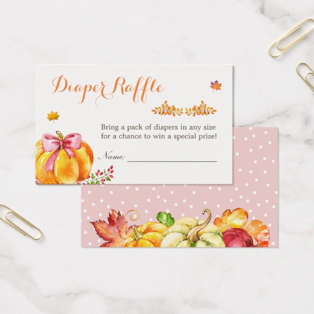 Little Pumpkin Fall Girl Baby Shower Diaper Raffle Business Card