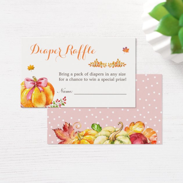 Little Pumpkin Fall Girl Baby Shower Diaper Raffle Business Card