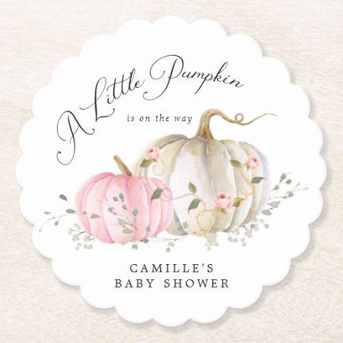 Little Pumpkin Fall Girl Baby Shower Paper Coaster