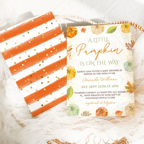 Little Pumpkin Fall Glitter Elegant Baby Shower  Invitation