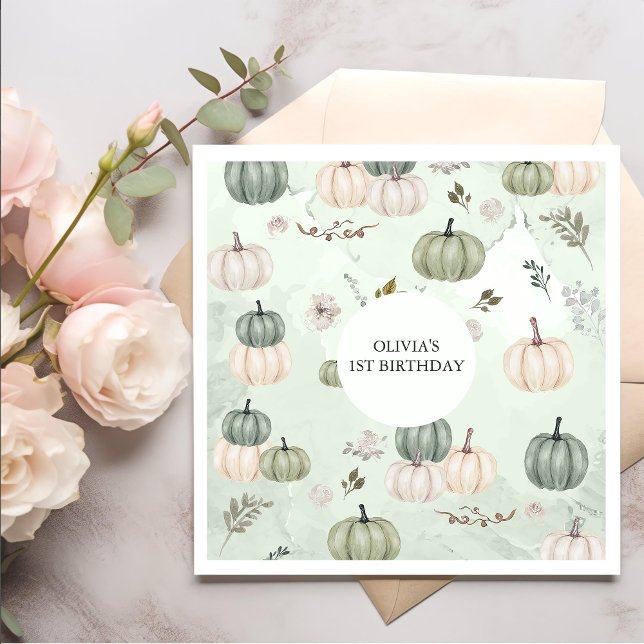 Little Pumpkin Fall Green birthday  Napkins (Creator Uploaded)