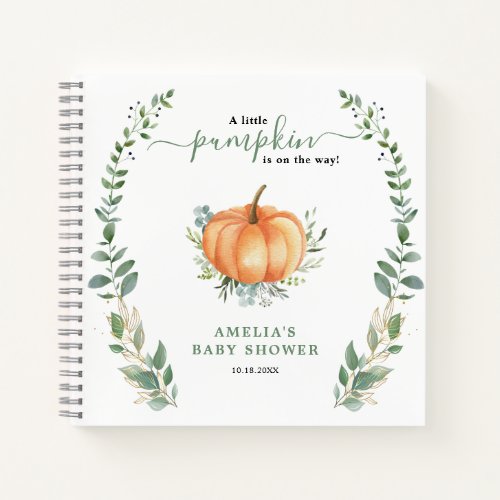 Little Pumpkin Fall Greenery Baby Shower Guestbook Notebook