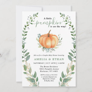 Little Pumpkin Fall Greenery   Couples Baby Shower Invitation
