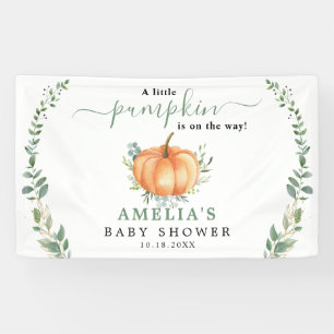 Little Pumpkin Fall Greenery Gold Baby Shower Banner