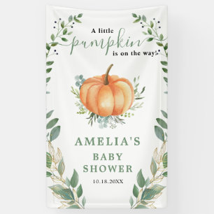 Little Pumpkin Fall Greenery Gold Baby Shower Banner