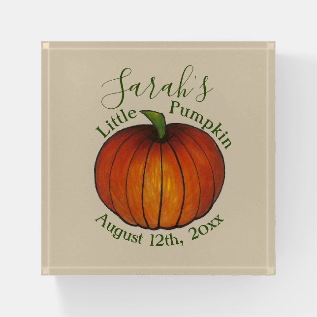 Little Pumpkin Fall Harvest Baby Shower Favor Paperweight (Front)