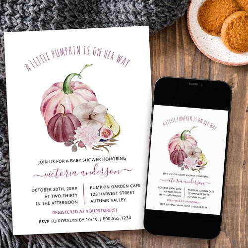 Little Pumpkin Fall Harvest Berry Pink Baby Shower Invitation
