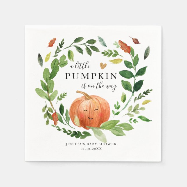 Little Pumpkin Fall in Love Baby Shower Fall Napkins (Front)