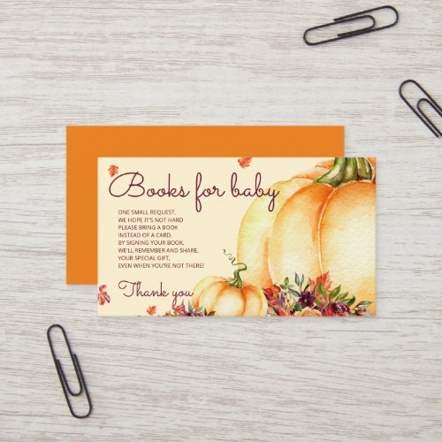 Little pumpkin fall leaves baby shower   business card