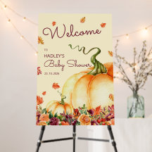 Little pumpkin fall leaves baby shower foam board