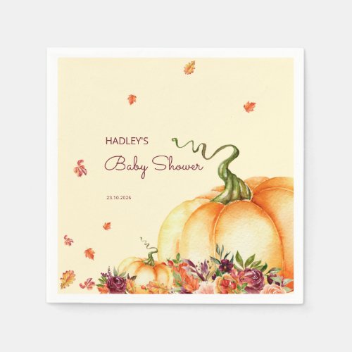 Little pumpkin fall leaves baby shower  napkins