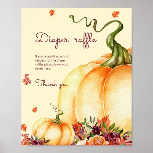 Little pumpkin fall leaves Diaper raffle  Poster