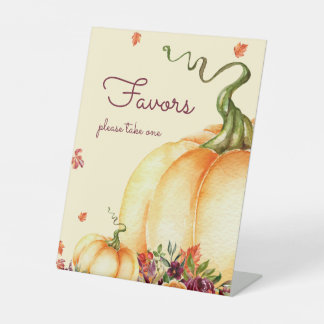 Little pumpkin, fall leaves Favor Pedestal Sign