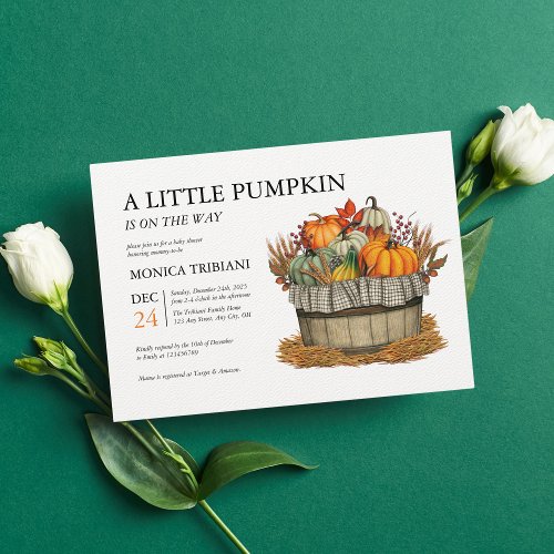 Little Pumpkin Fall Minimalist Baby Shower Invitation