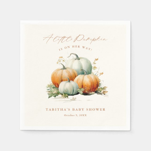 Little Pumpkin Fall Neutral Baby Shower Napkins (Front)