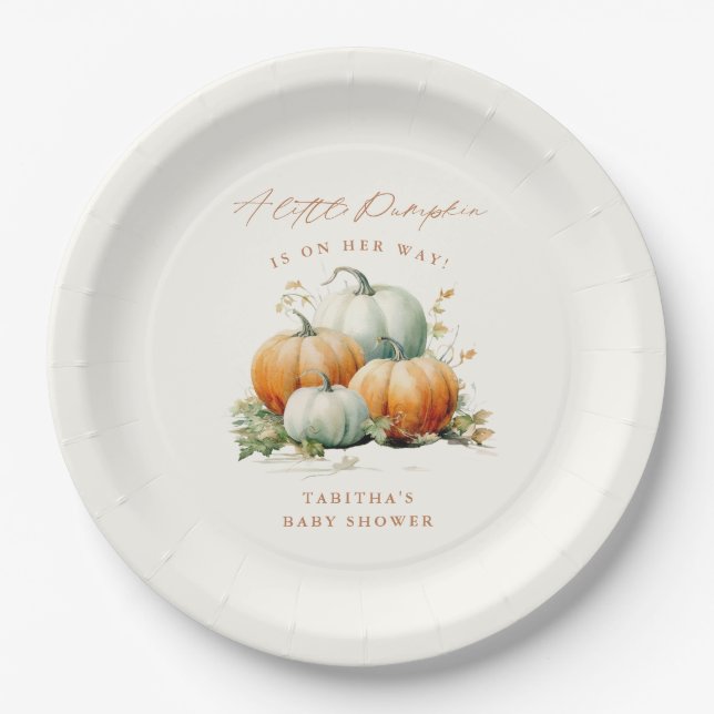 Little Pumpkin Fall Neutral Baby Shower Paper Plates (Front)