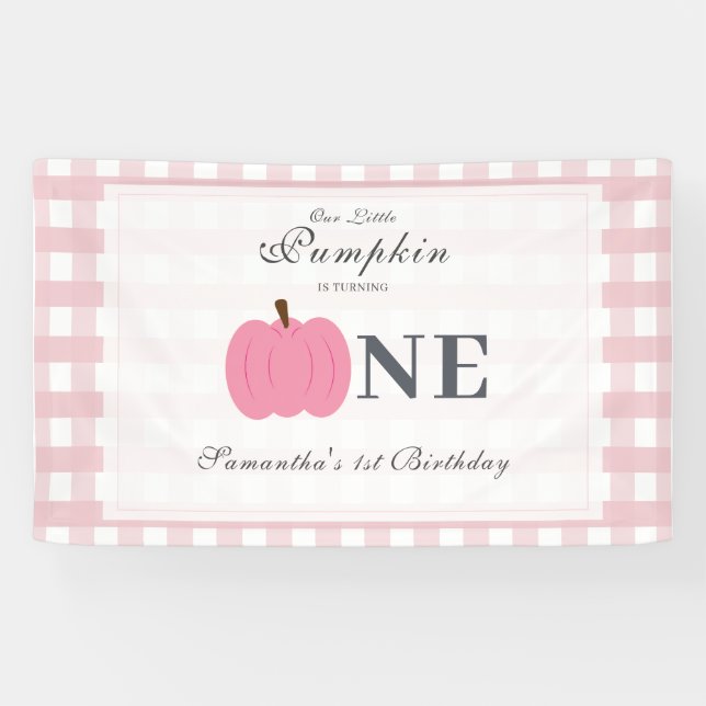 Little Pumpkin Fall Pastel Pink First Birthday  Banner (Horizontal)