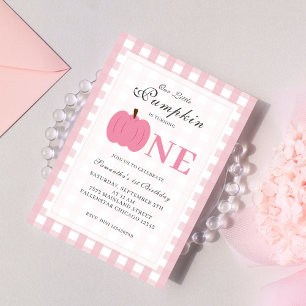 Little Pumpkin Fall Pastel Pink First Birthday  Invitation
