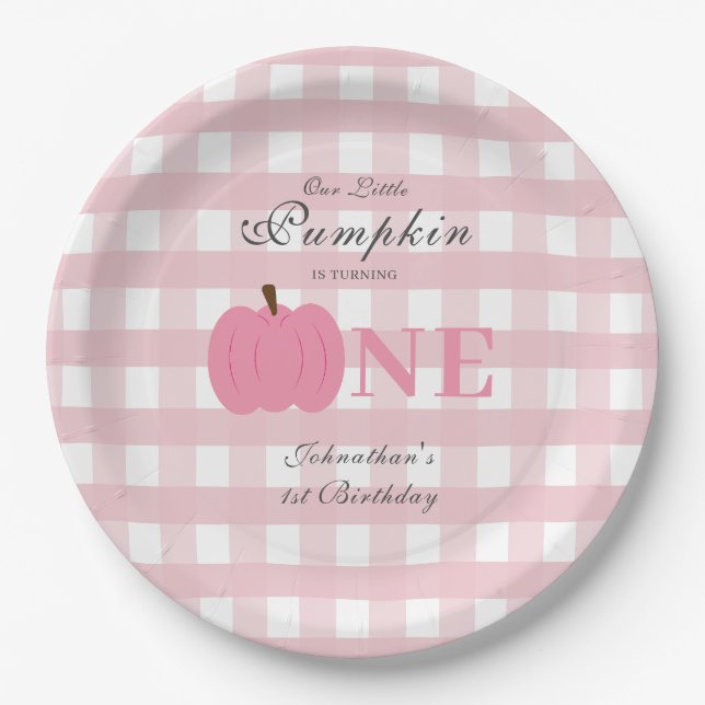 Little Pumpkin Fall Pastel Pink First Birthday  Paper Plates (Front)