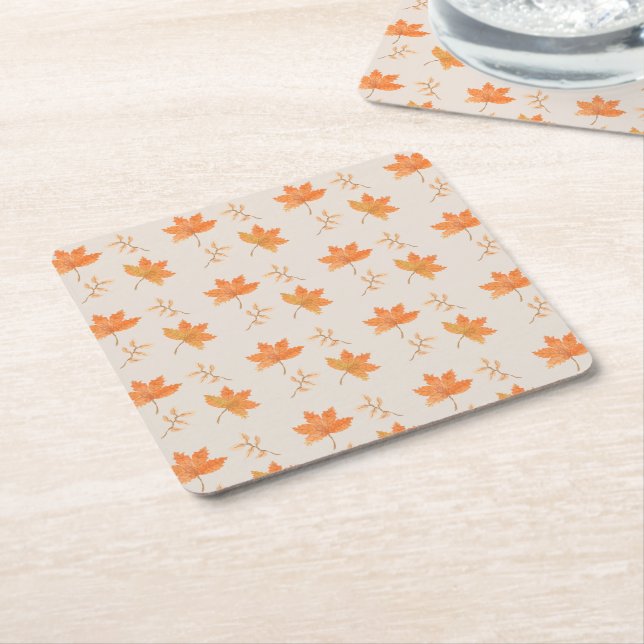 Little Pumpkin Fall Pattern First 1st Birthday Square Paper Coaster (Angled)