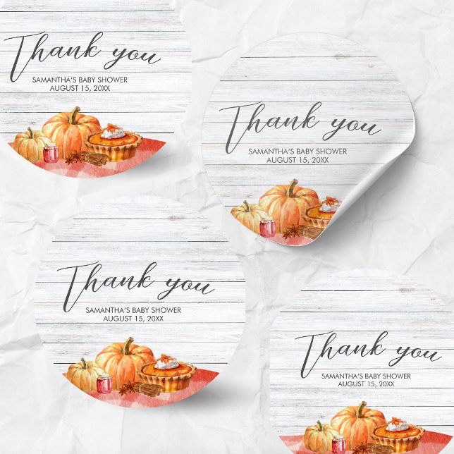 Little Pumpkin Fall Picnic Baby Shower Classic Round Sticker (Pumpkin Fall Baby Shower Round Sticker)