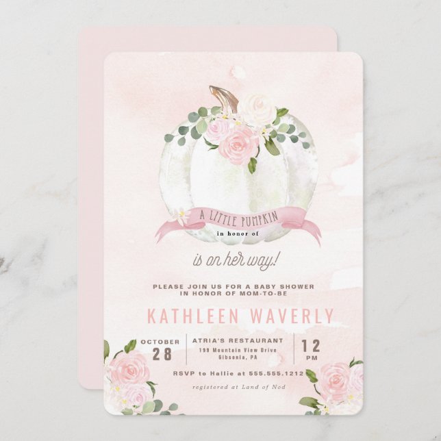 Little Pumpkin Fall Pink Baby Shower Invitation (Front/Back)