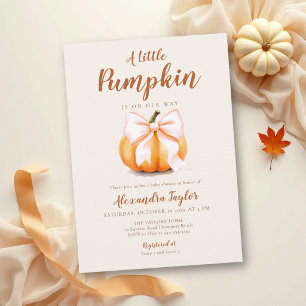Little Pumpkin Fall Pink Bow Chic Girl Baby Shower Invitation