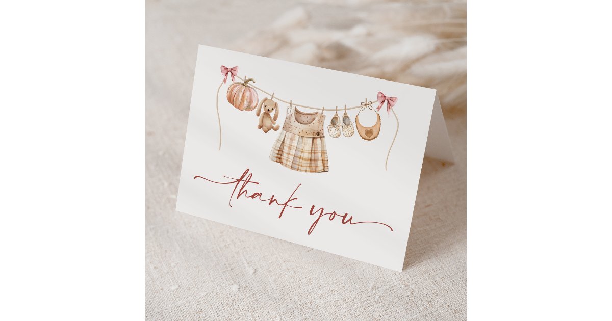 Little Pumpkin Fall Pink Floral Girl Baby Shower Thank You Card | Zazzle