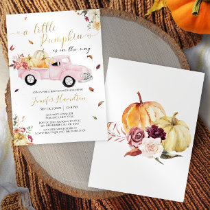 Little Pumpkin Fall Pink Vintage Truck Baby Shower Invitation